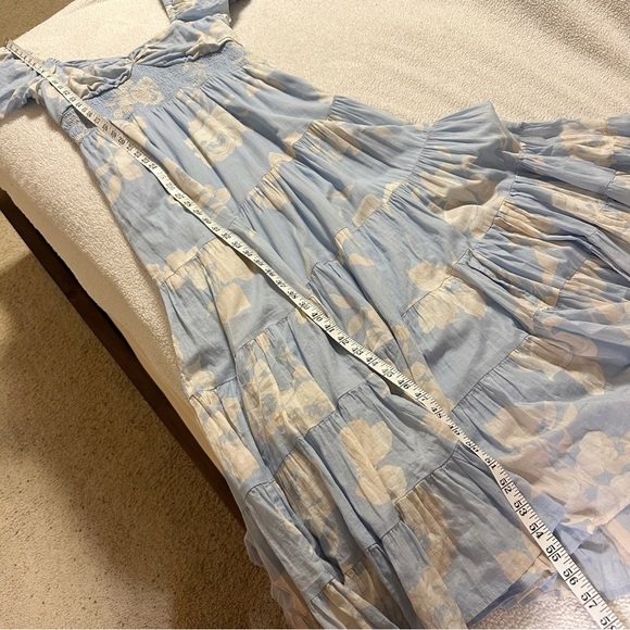 Free People Sundrenched Short-Sleeve Floral Maxi Dress Sky Blue Puff Sleeve - Picture 10 of 16